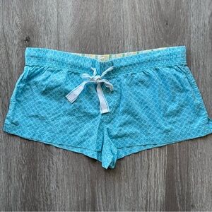 Aeropostale Women’s Blue Patterned PJ Shorts with White Drawstring Large